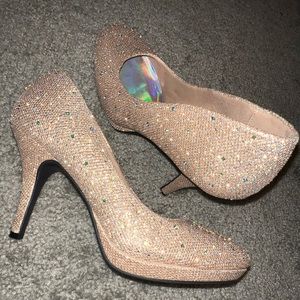 Gold shimmer heels with rhinestone accents size 8 1/2